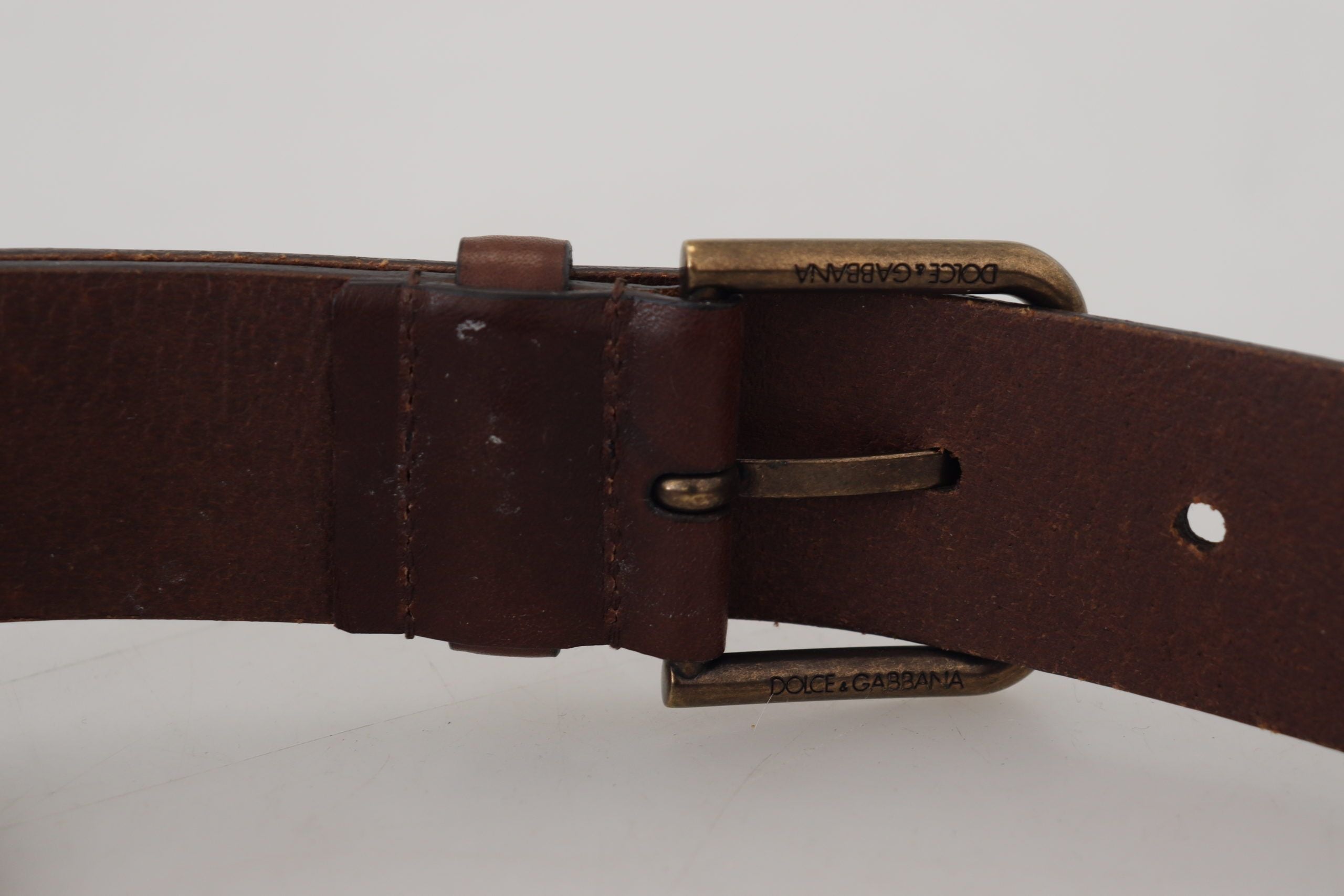 Dolce & Gabbana Brown Leather Gold Metal Buckle Carabiner Belt Dolce & Gabbana
