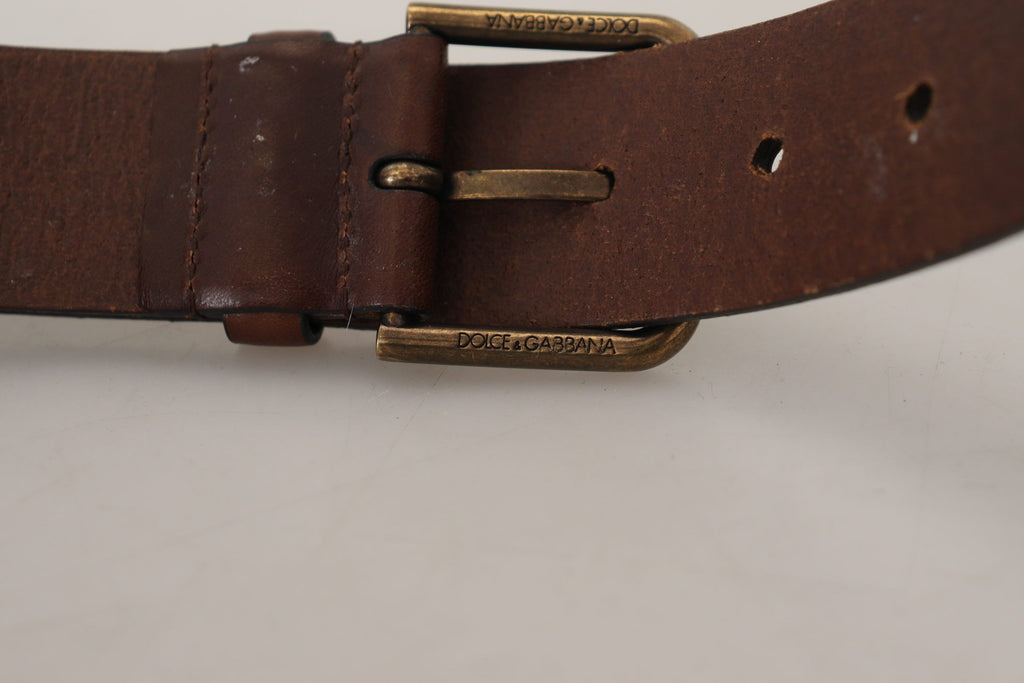 Dolce & Gabbana Brown Leather Gold Metal Buckle Carabiner Belt Dolce & Gabbana