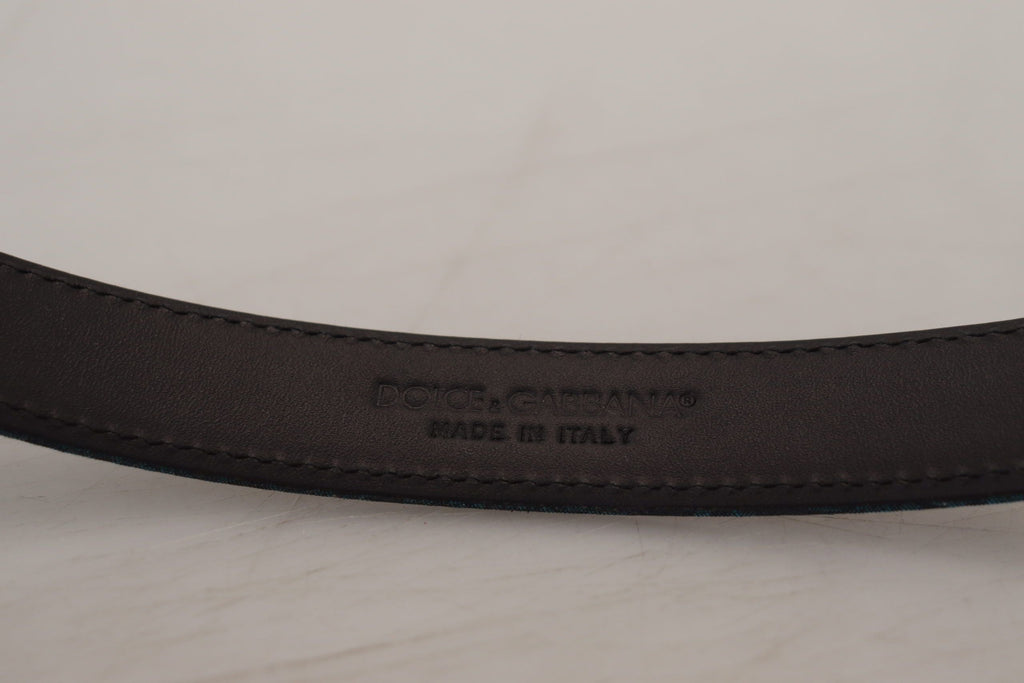Dolce & Gabbana Blue Jacquard Moire Silver Metal Belt Men