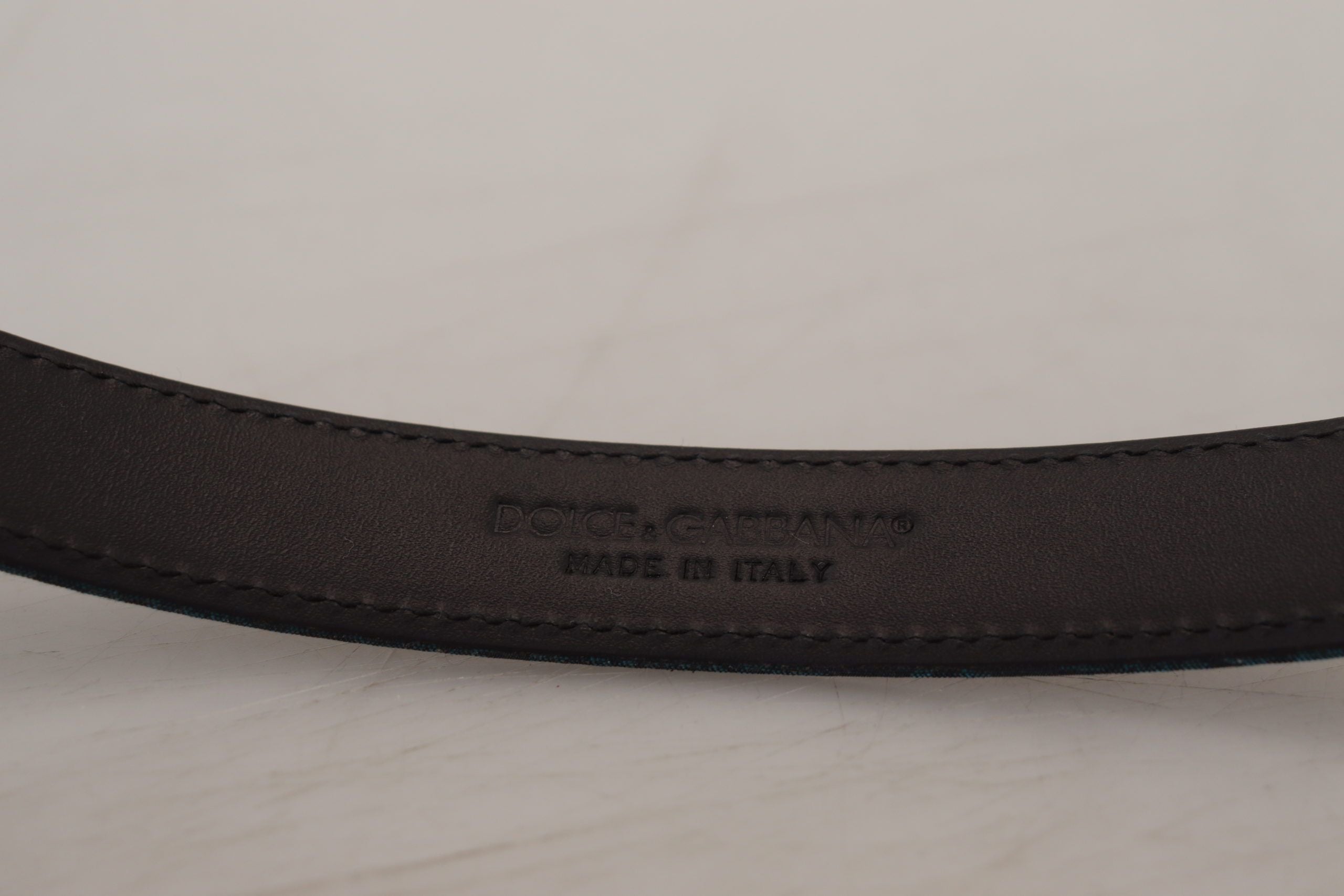 Dolce & Gabbana Blue Jacquard Moire Silver Metal Belt Men