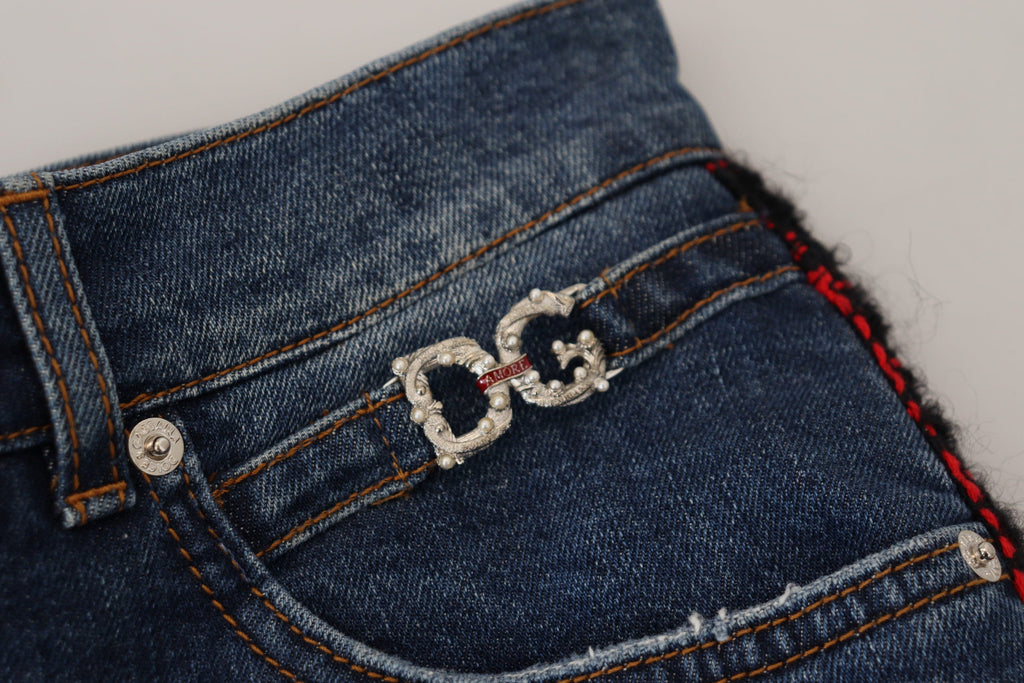 Dolce & Gabbana Blue Checkered Back Skinny Denim Jeans