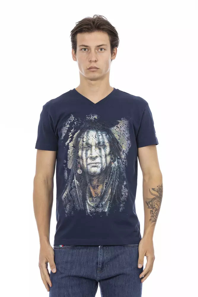 Trussardi Action Blue Cotton Men's V-Neck T-Shirt