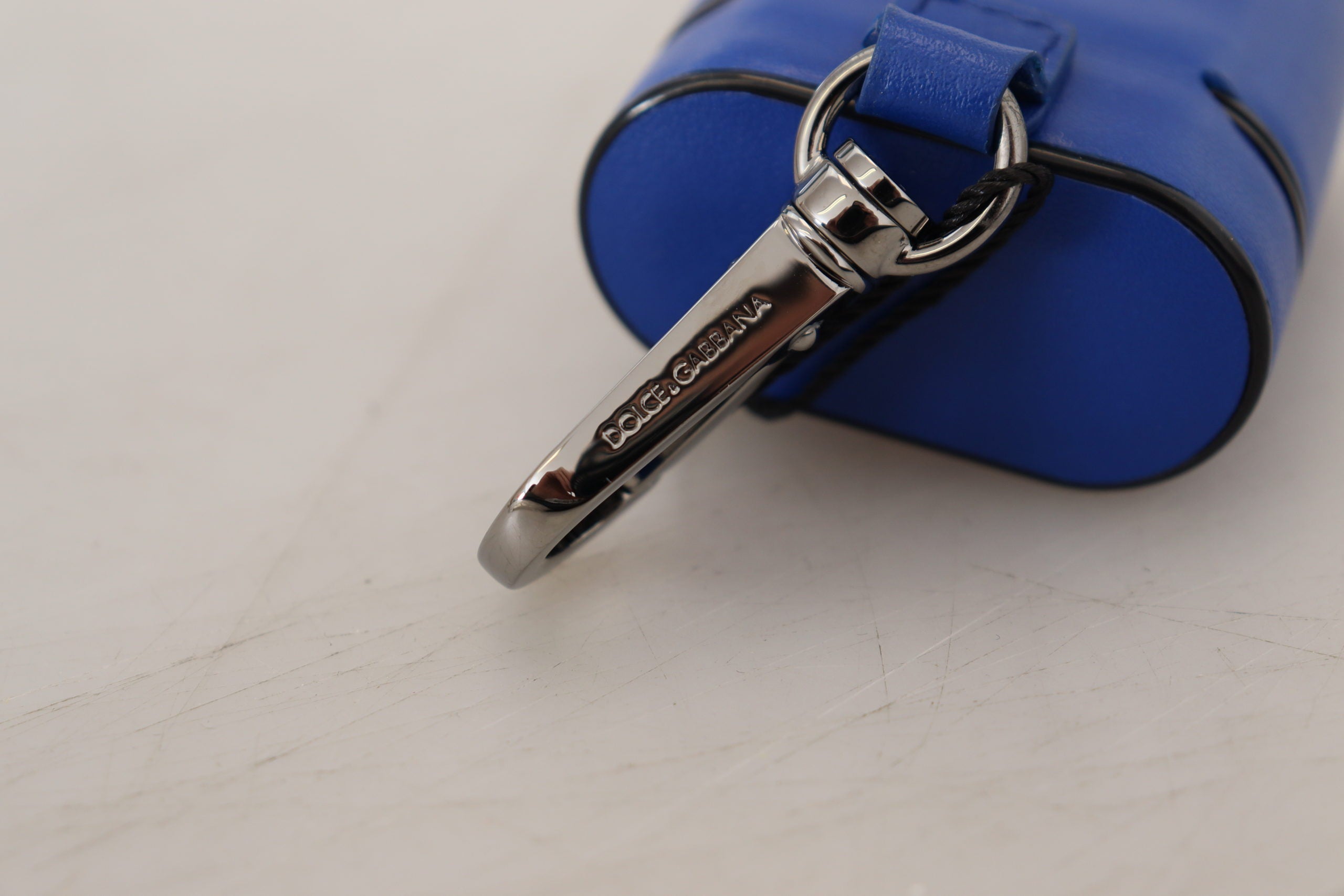 Dolce & Gabbana Blue Leather Silver Metal Logo Airpods Case