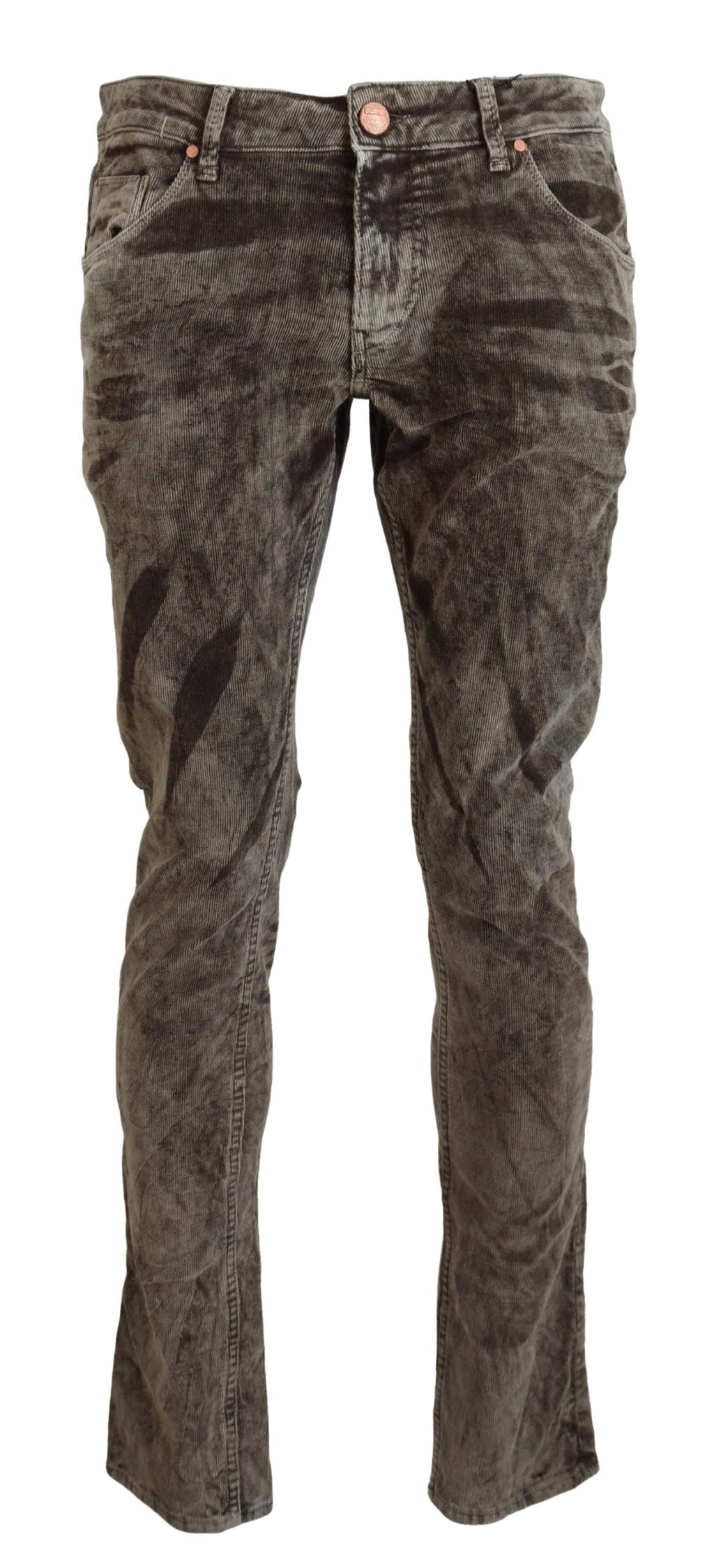 Acht Gray Washed Cotton Corduroy Slim Fit Men Jeans