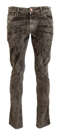 Acht Gray Washed Cotton Corduroy Slim Fit Men Jeans