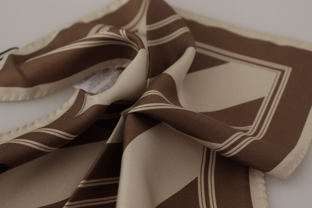 Dolce & Gabbana Brown Stripes DG Logo Square Mens Handkerchief Scarf