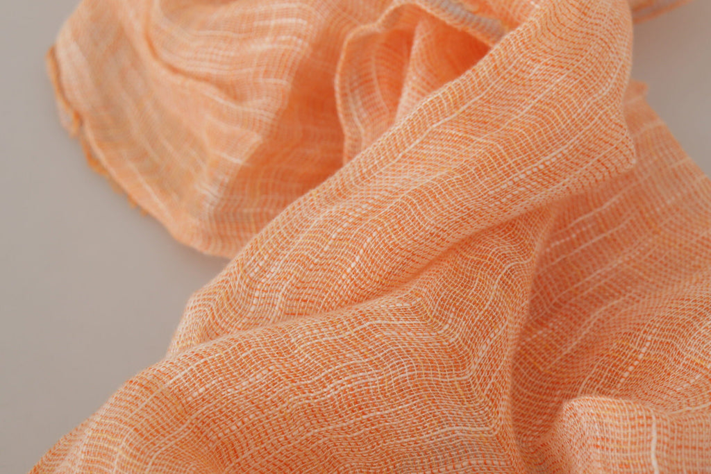 Malo Peach Linen Knitted Shawl Wrap Fringes Scarf