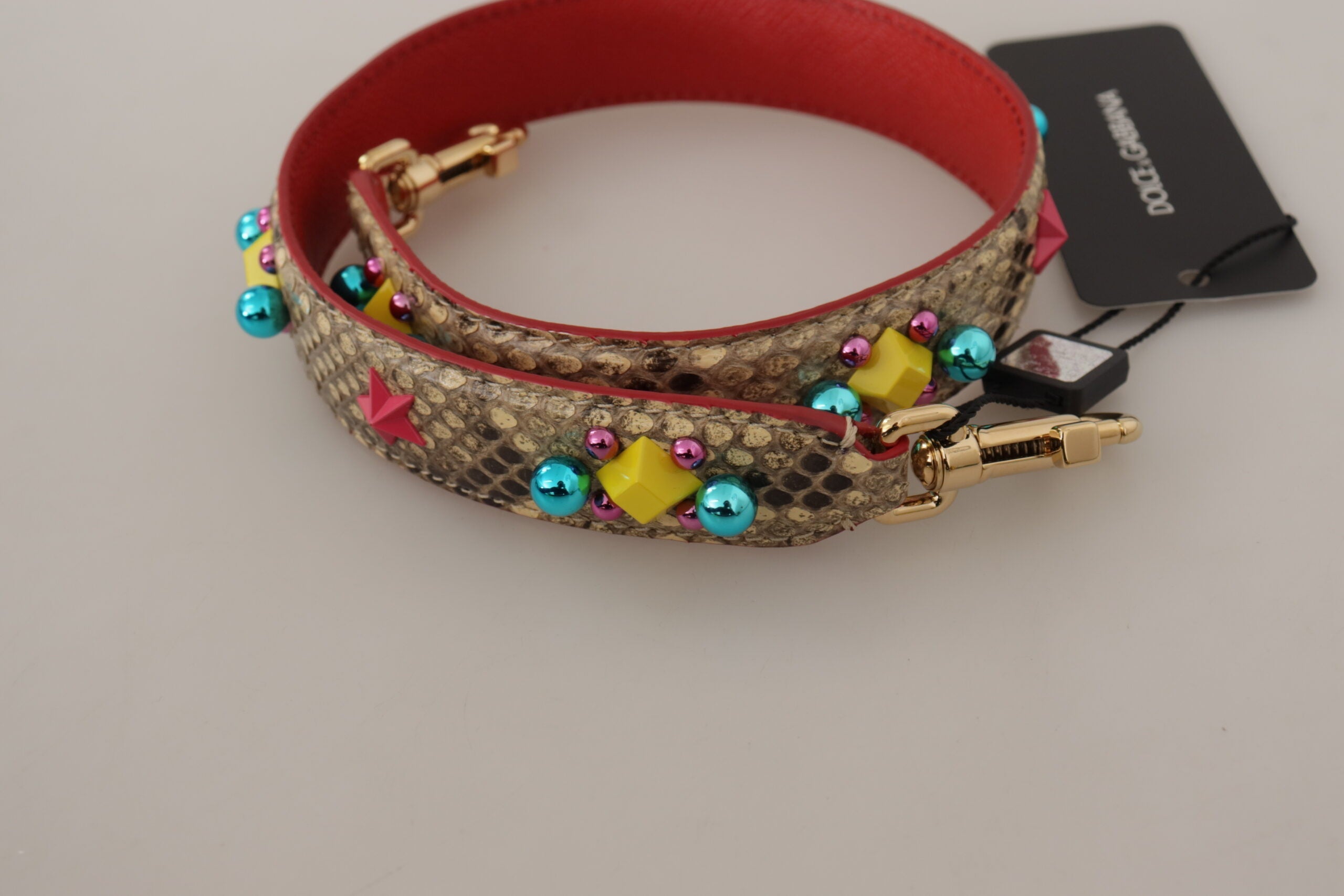 Dolce & Gabbana Beige Python Leather Crystals Shoulder Strap