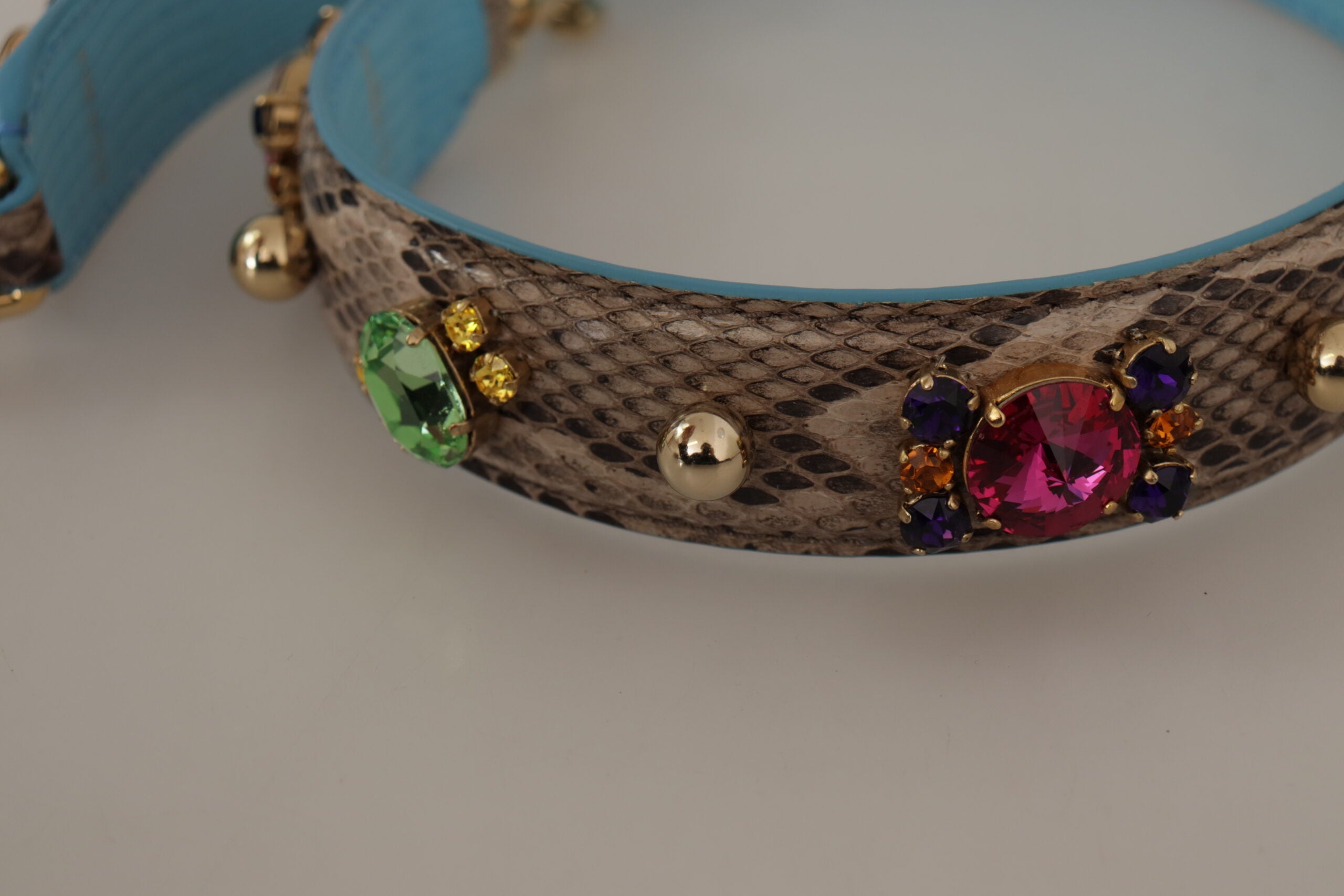 Dolce & Gabbana Brown Exotic Leather Crystals Shoulder Strap