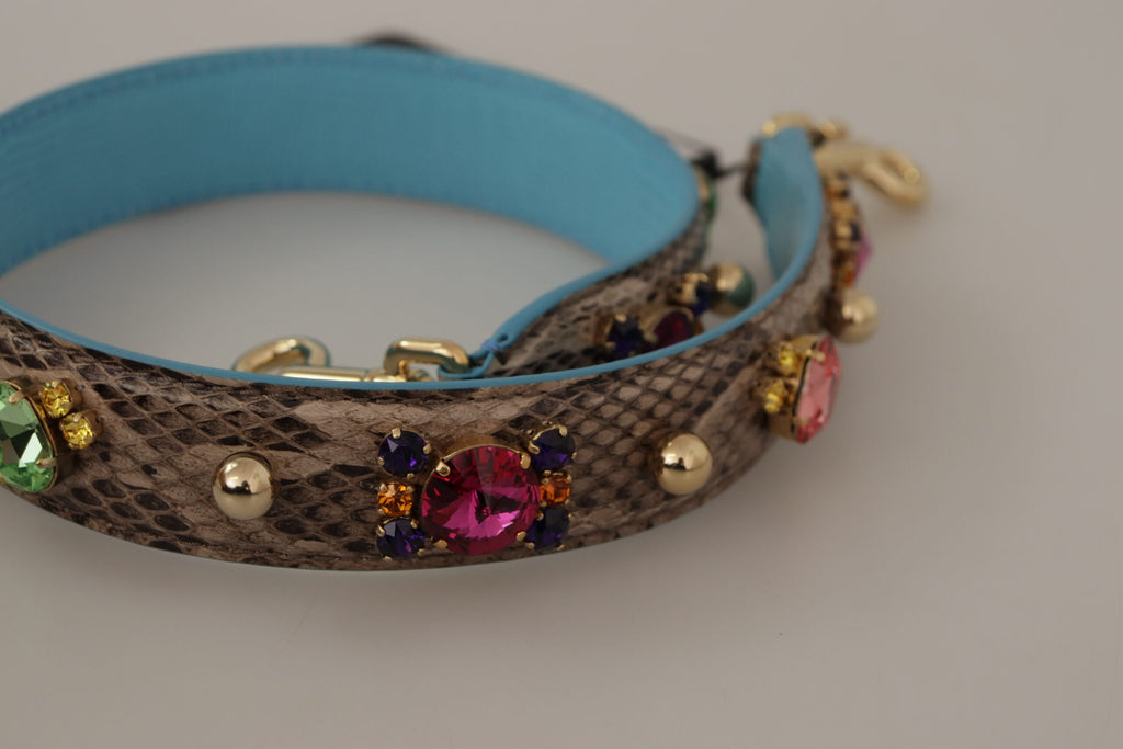 Dolce & Gabbana Brown Exotic Leather Crystals Shoulder Strap