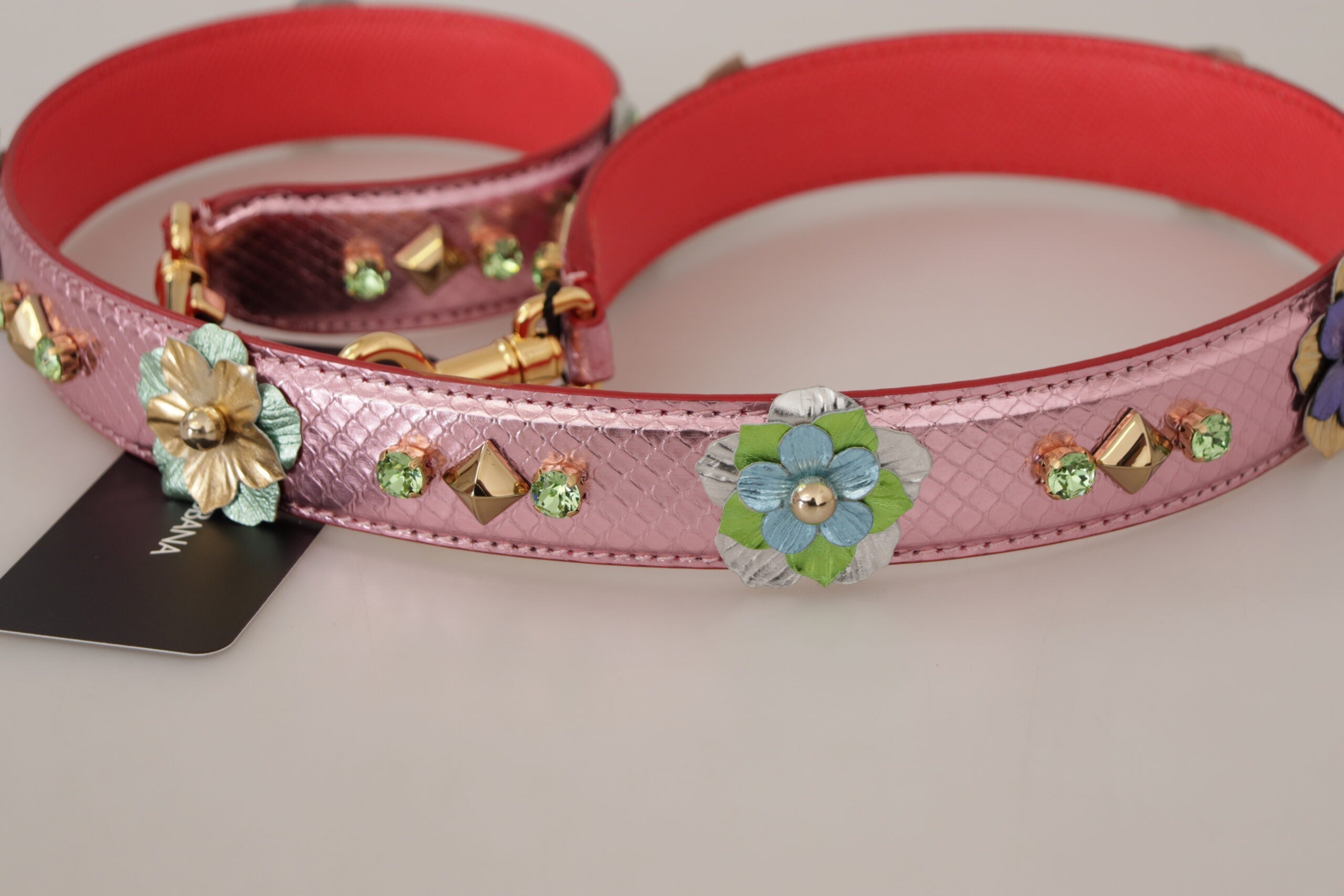 Dolce & Gabbana Metallic Pink Leather Studded Shoulder Strap