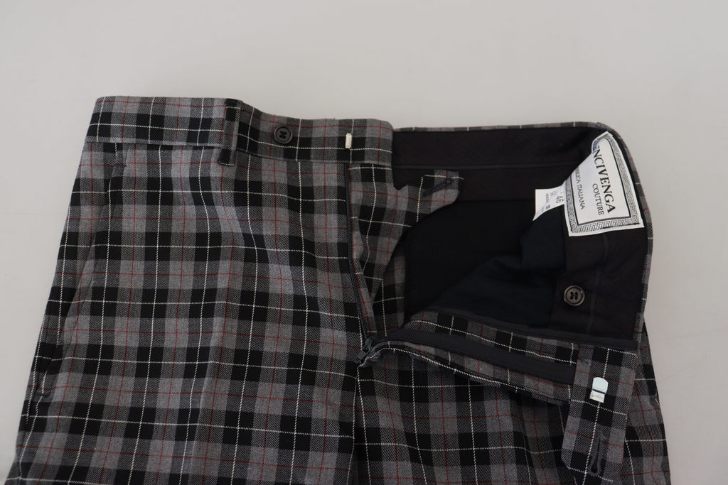 BENCIVENGA Gray Checkered Slim Fit Men Pants