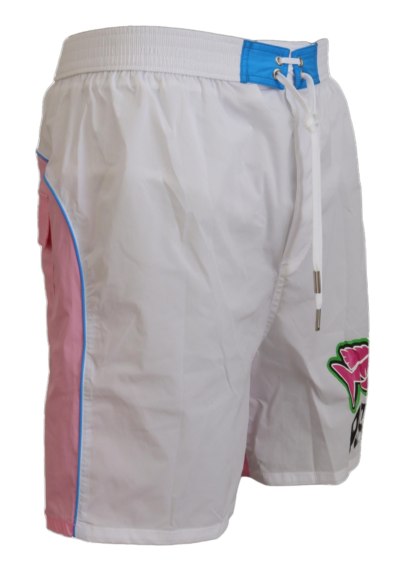 Dsquared² White Pink Logo Print Men Beachwear Shorts Swimwear
