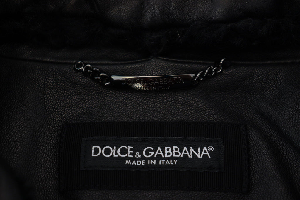 Dolce & Gabbana Black Lamb Leather Collared Men Coat Jacket