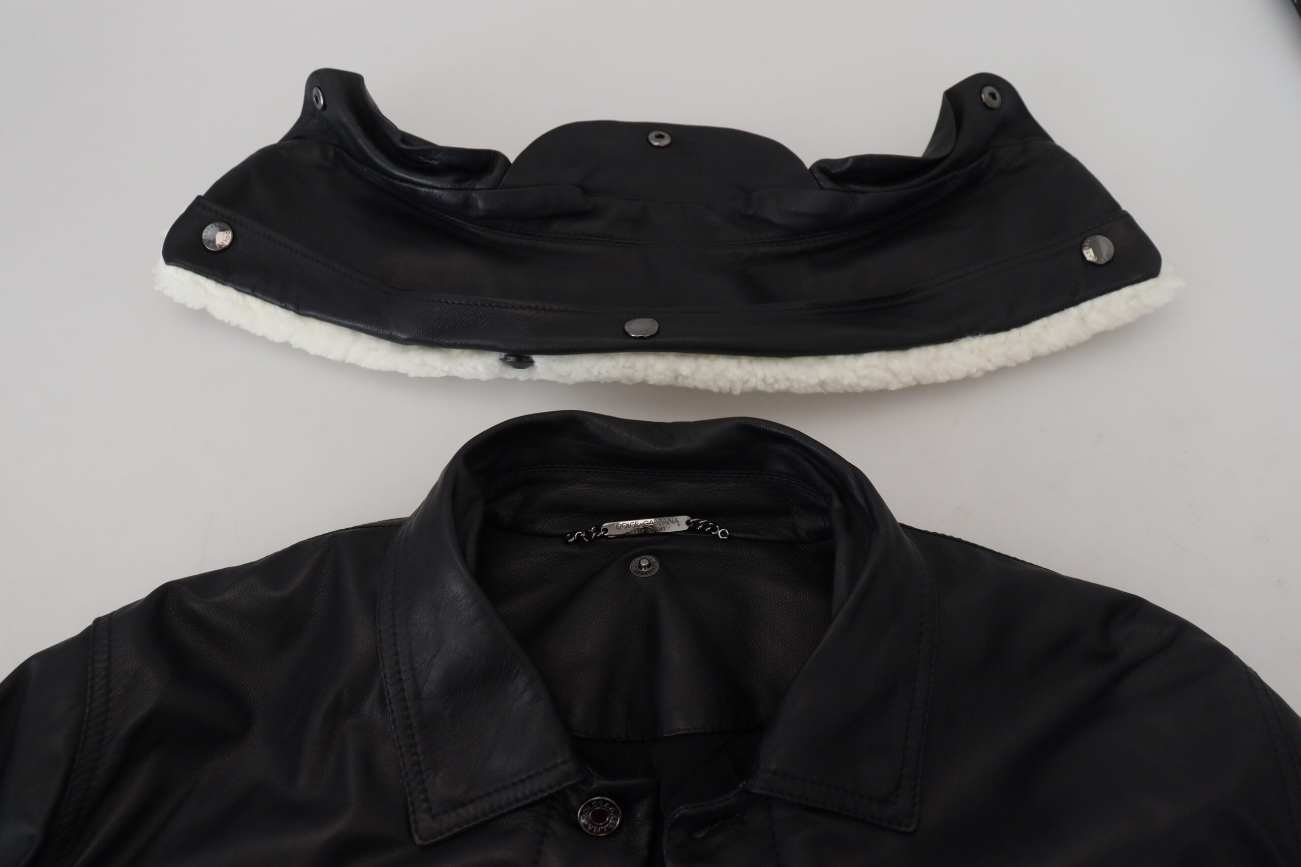 Dolce & Gabbana Black Lamb Leather Collared Men Coat Jacket