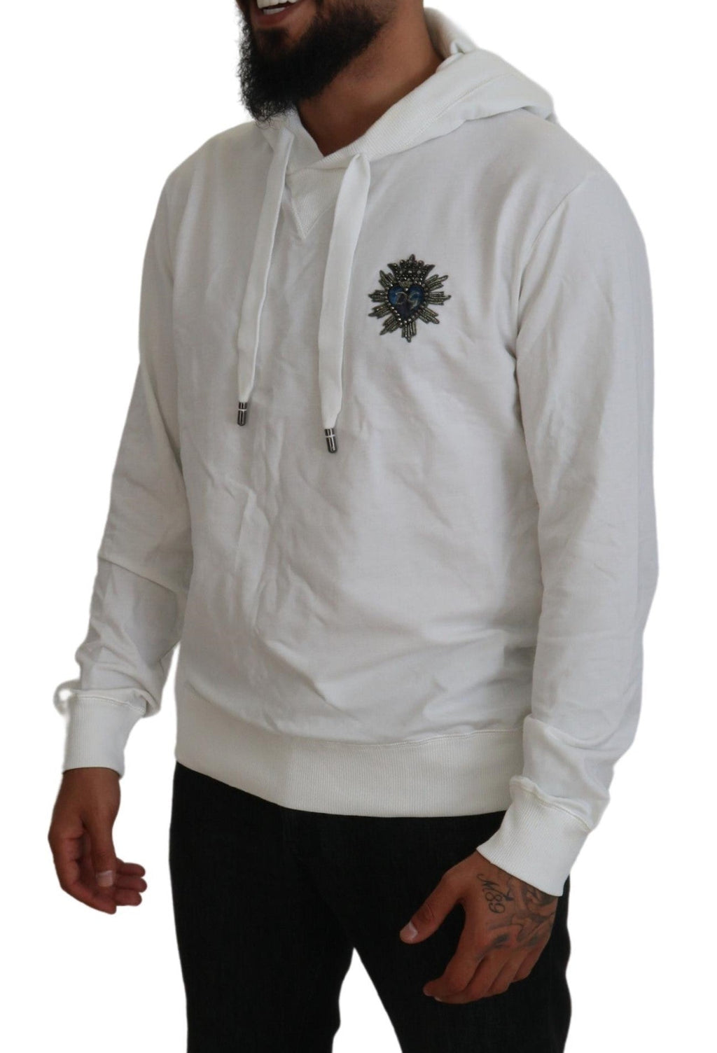 Dolce & Gabbana White Cotton Hooded Sweatshirt Logo Sweater