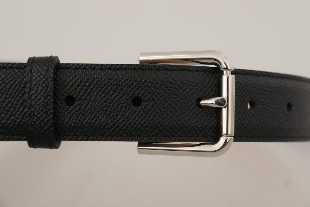 Dolce & Gabbana Black Calf Leather Brown Backend Metal Buckle Belt