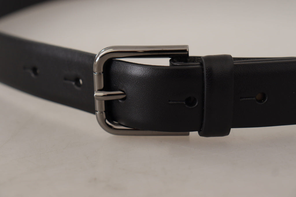 Dolce & Gabbana Black Calf Leather Classic Logo Metal Buckle Belt