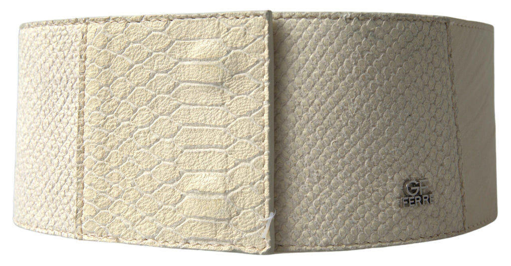 GF Ferre Off White Waxed Cotton Wide Fashion Waistband Belt