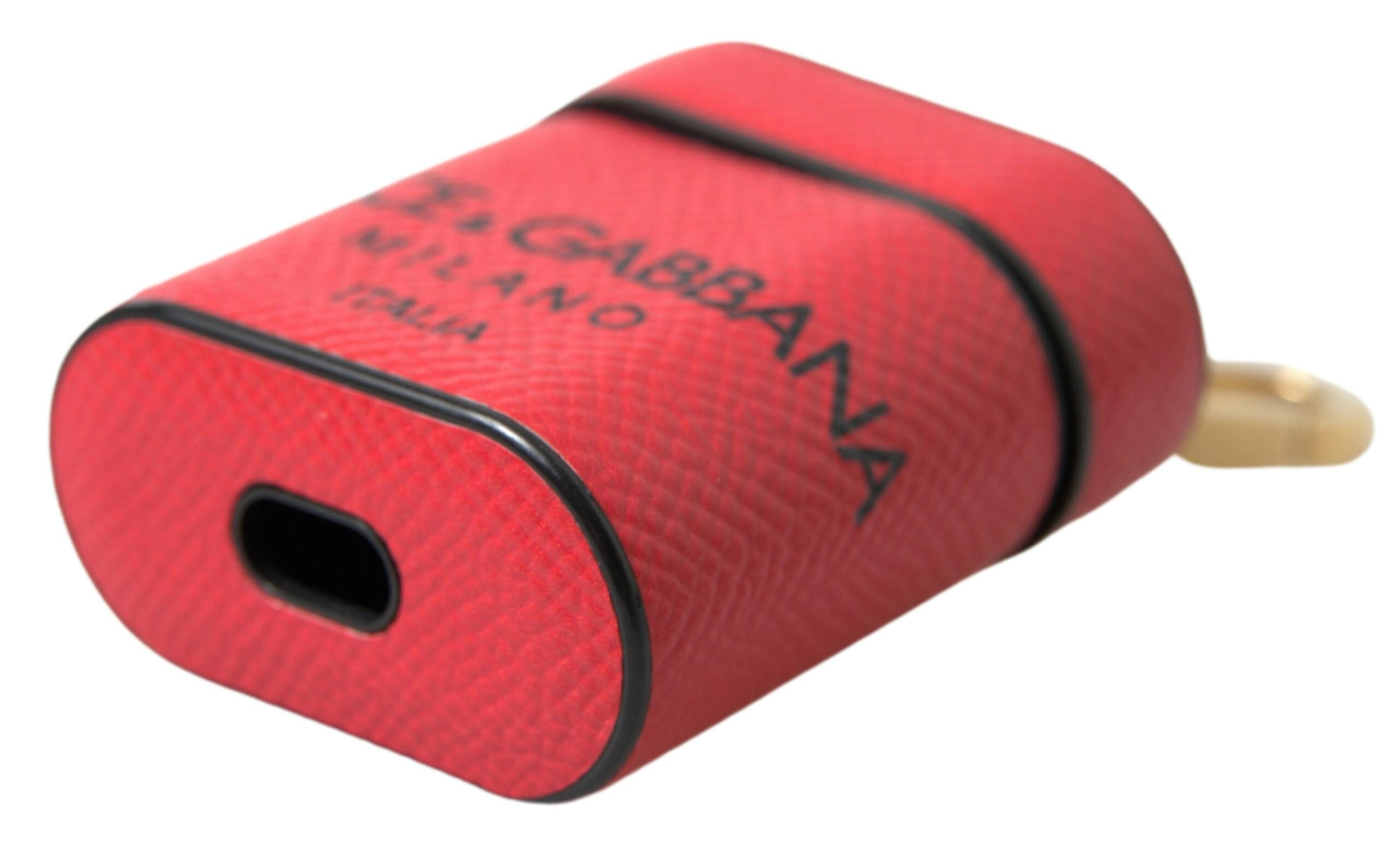 Dolce & Gabbana Red Black Calf Leather Logo Print Strap Airpods Case