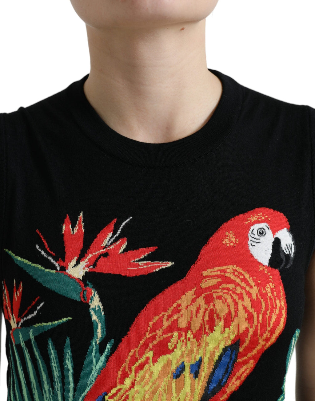 Dolce & Gabbana Black Bird Wool Knit Sleeveless Tank T-shirt