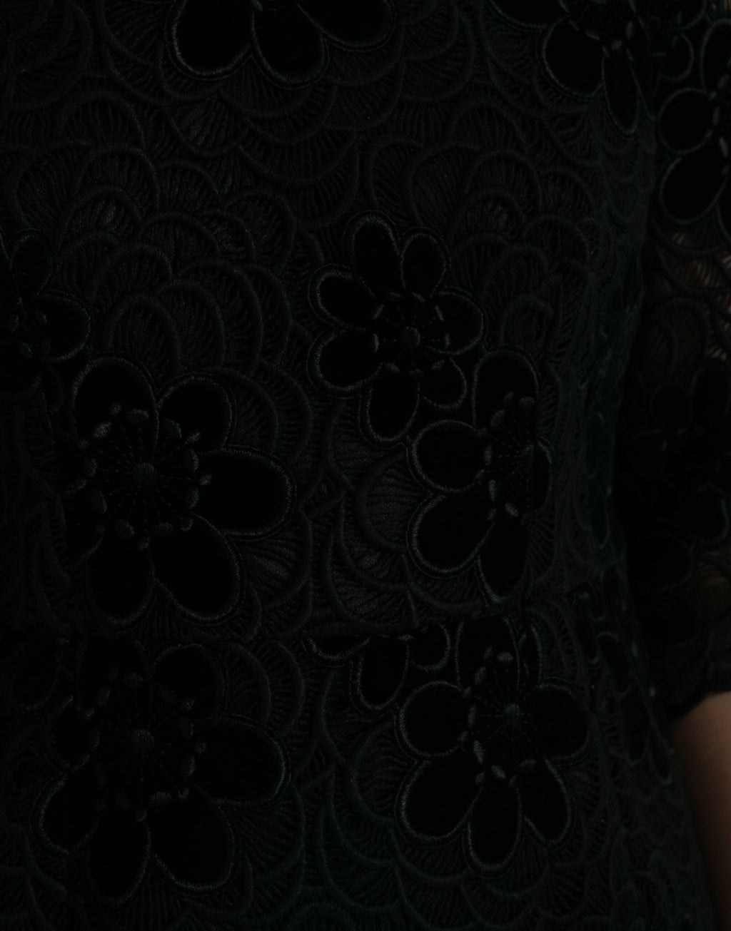 Dolce & Gabbana Black Floral Lace Cotton Bodycon Dress