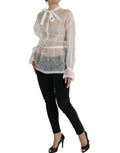 Dolce & Gabbana White Silk Long Sleeves Ascot Collar Top