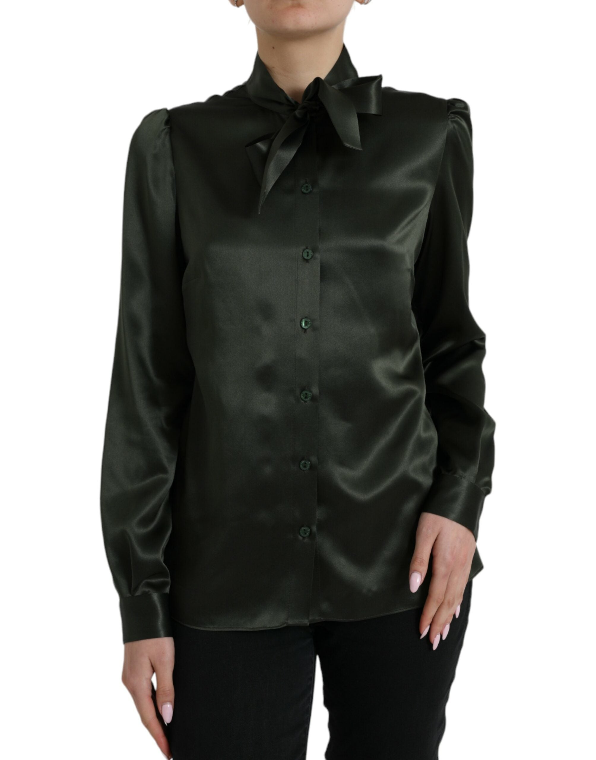 Dolce & Gabbana Gray Long Sleeves Ascot Collar Blouse Top
