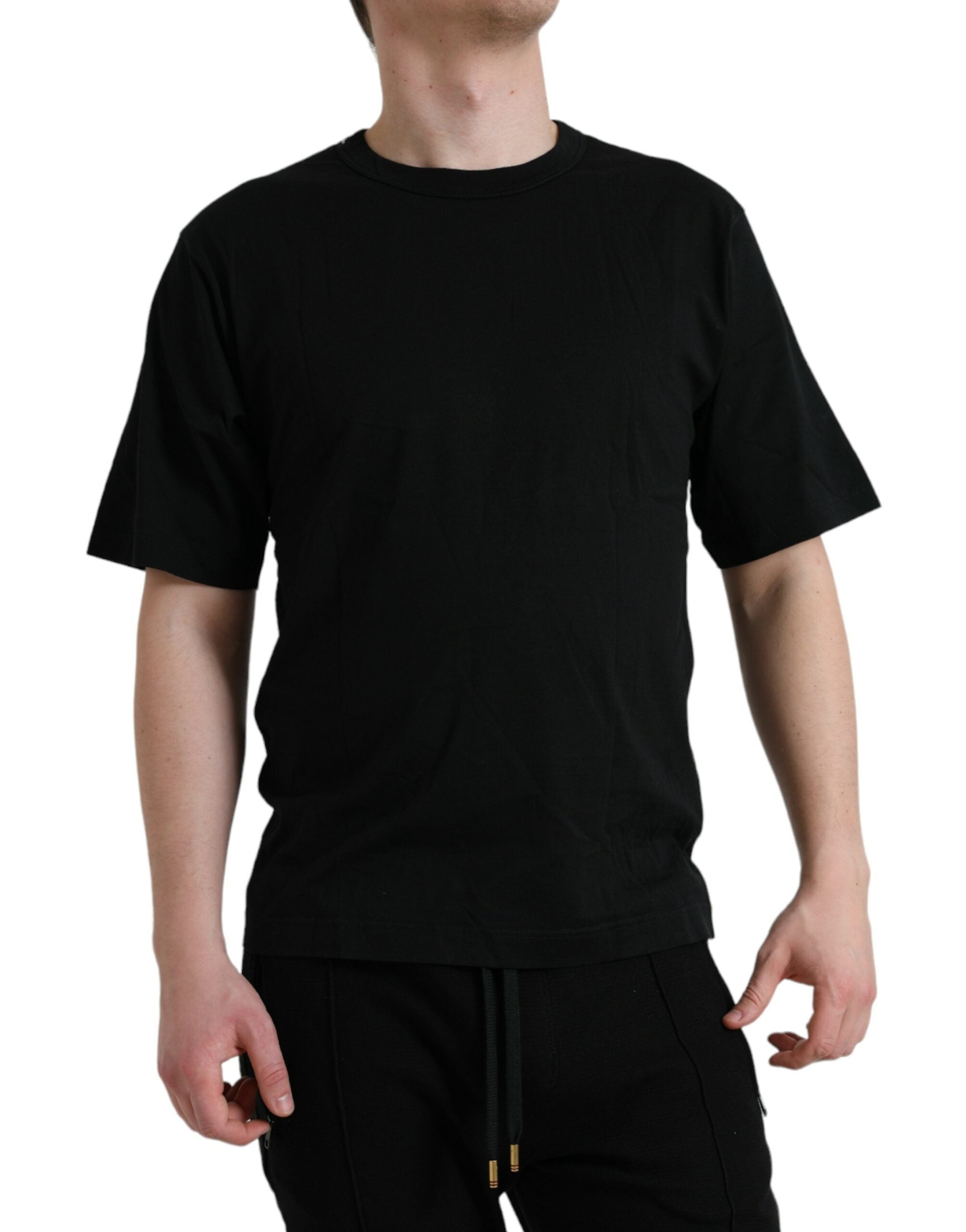 Dolce & Gabbana Black Logo Embossed Crew Neck Short Sleeves T-shirt