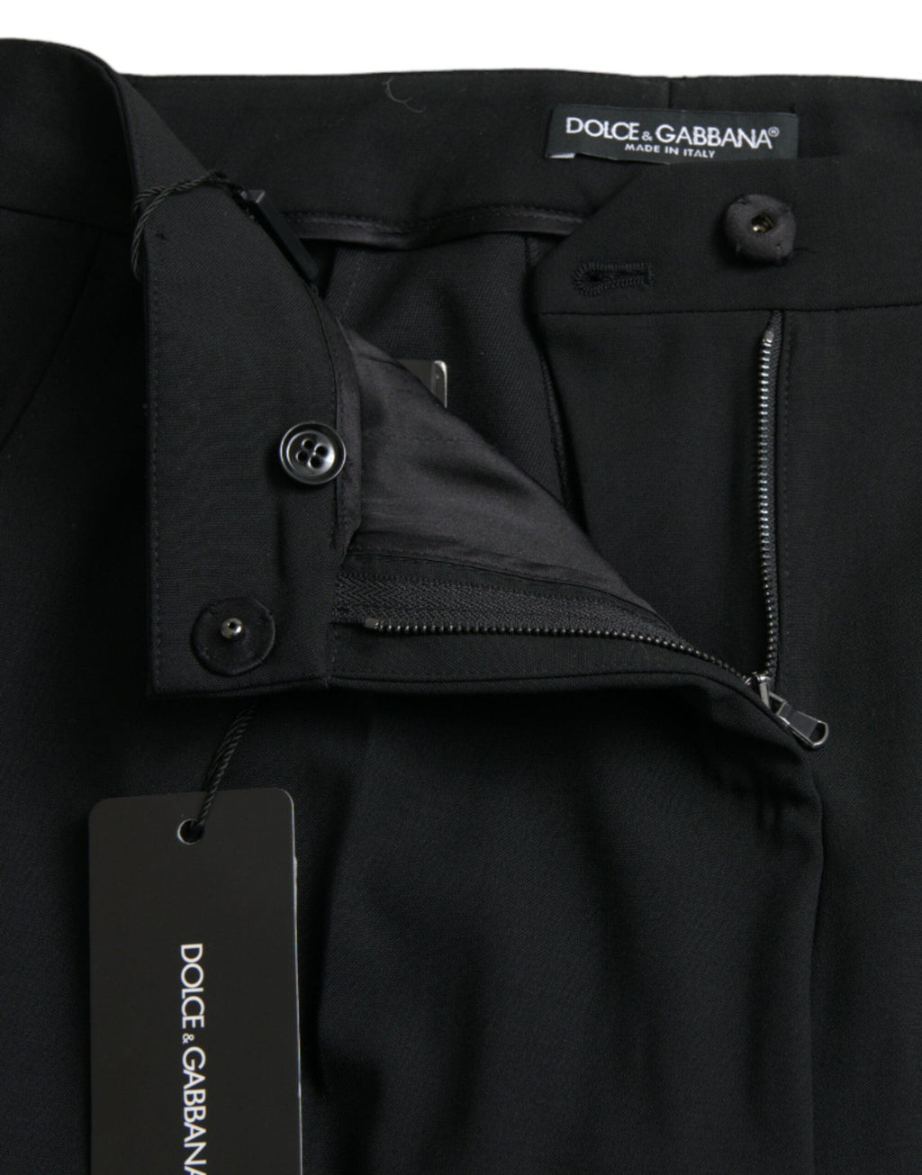 Dolce & Gabbana Black Wool Mid Waist Tapered Pants