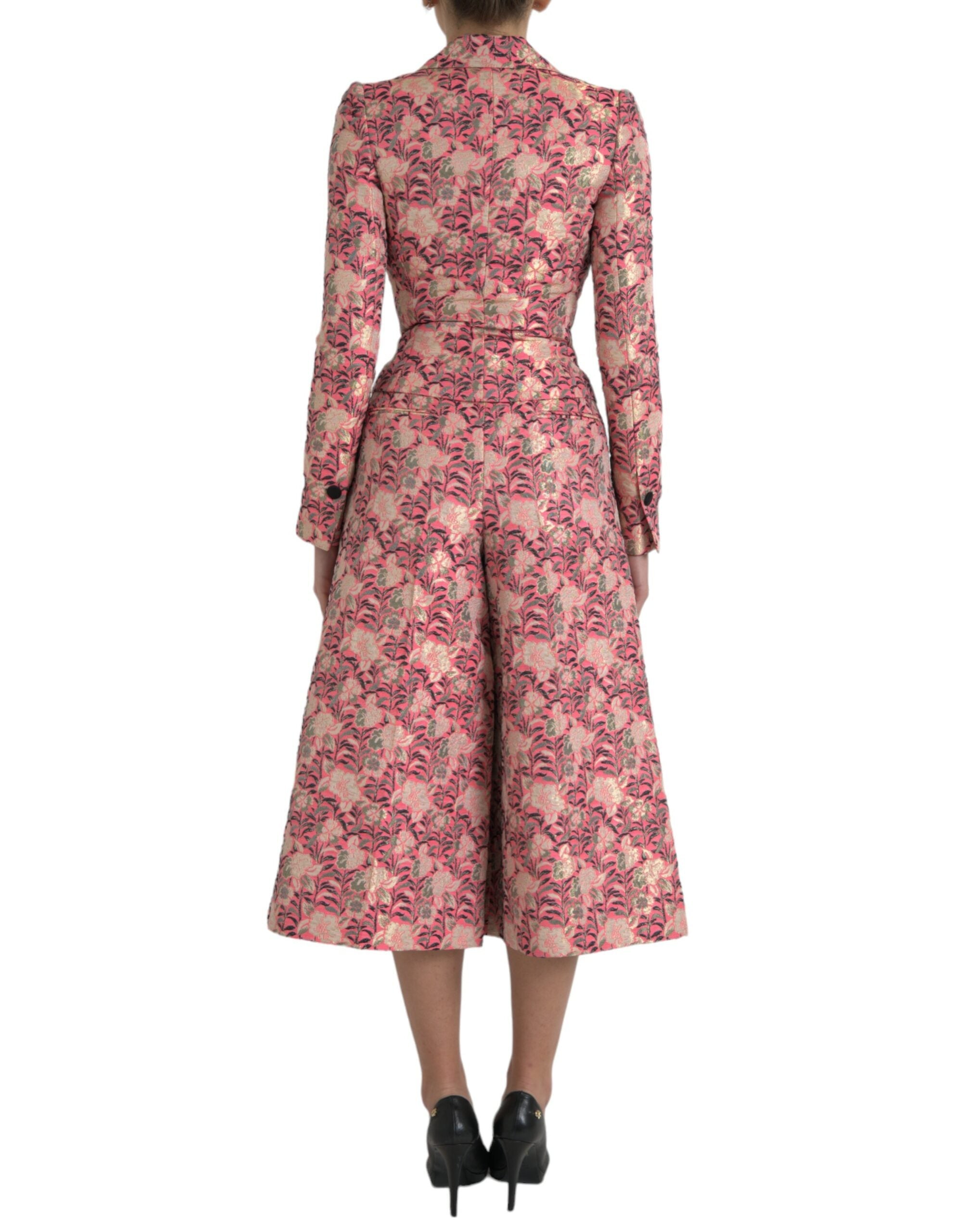 Dolce & Gabbana Pink Floral Jacquard Slim Fit 2 Piece Suit