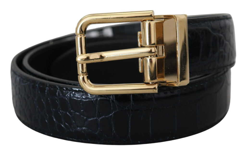 Dolce & Gabbana Blue Exotic Leather Gold Metal Buckle Belt