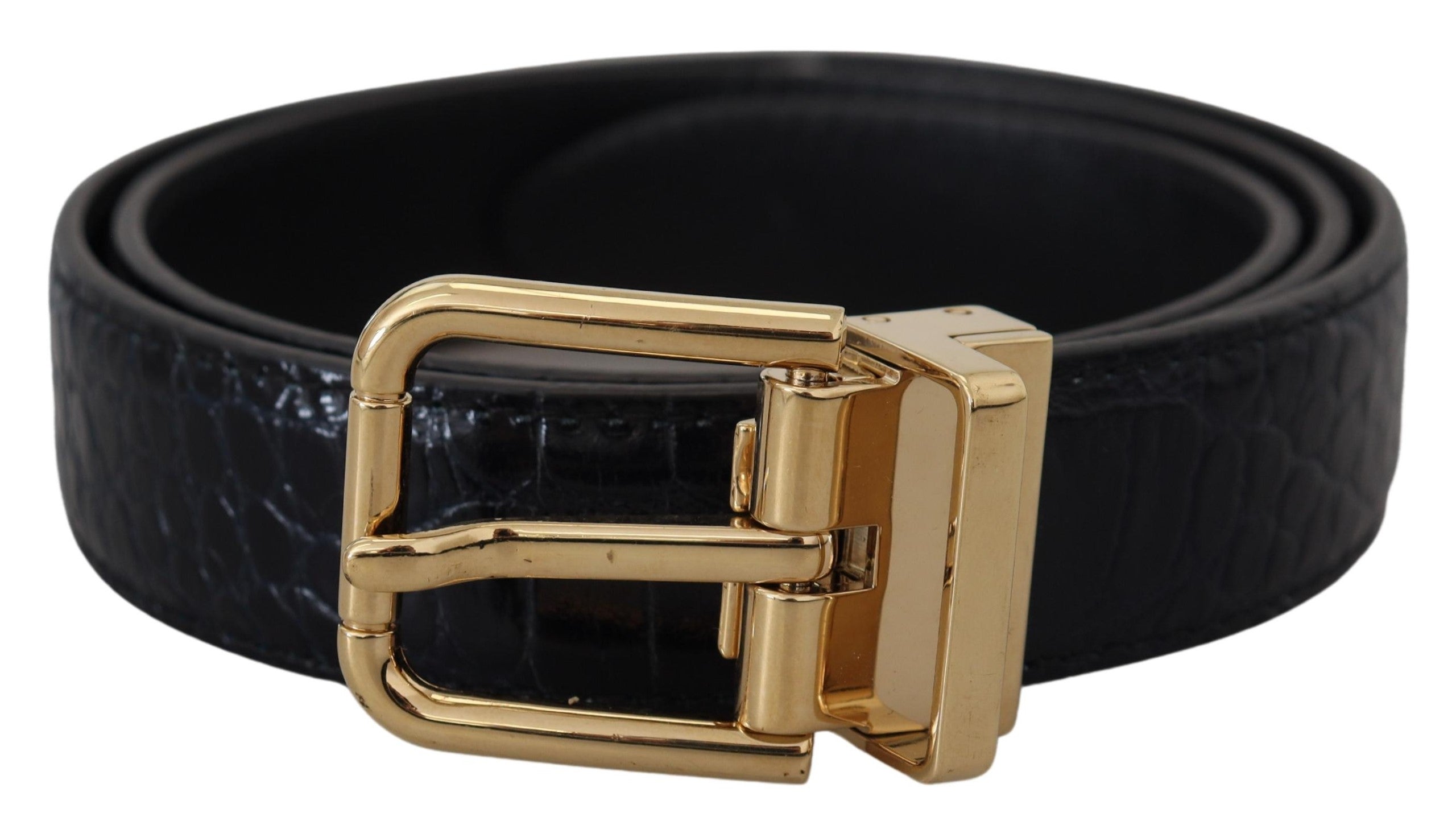 Dolce & Gabbana Blue Exotic Leather Gold Metal Buckle Belt