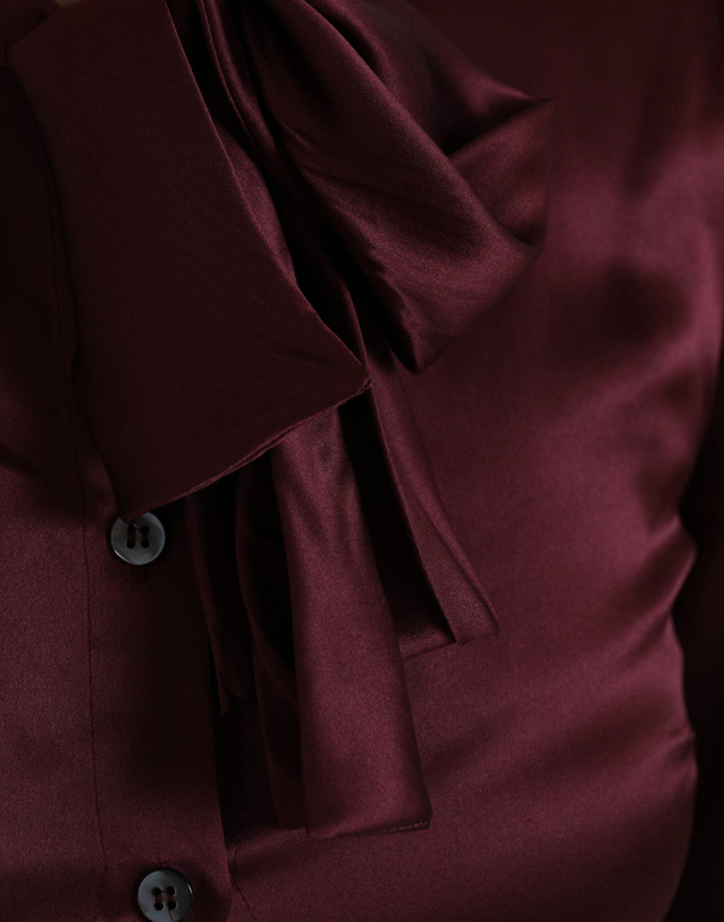 Dolce & Gabbana Maroon Ascot Collar Long Sleeve Top Blouse