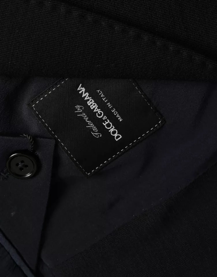 Dolce & Gabbana Blue Wool Notch Single Breasted Coat Blazer