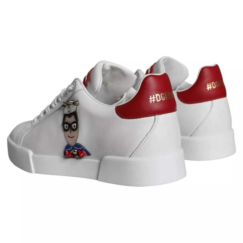 Dolce & Gabbana White Patch Calfskin Nappa Portofino Sneakers Shoes