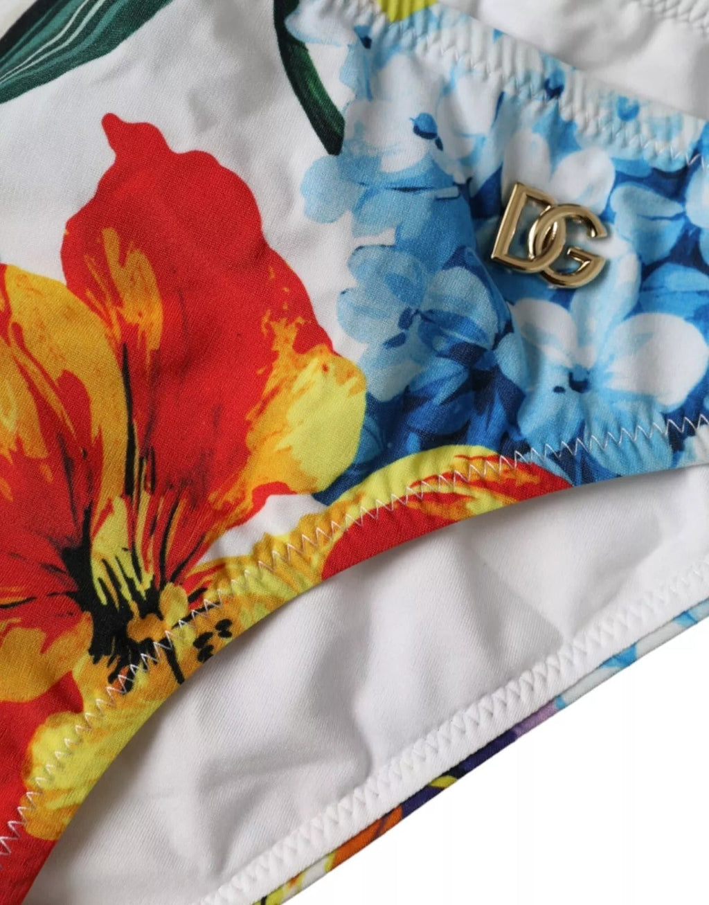 Dolce & Gabbana White Floral Print Swimsuit Bikini Bottom Swimwear