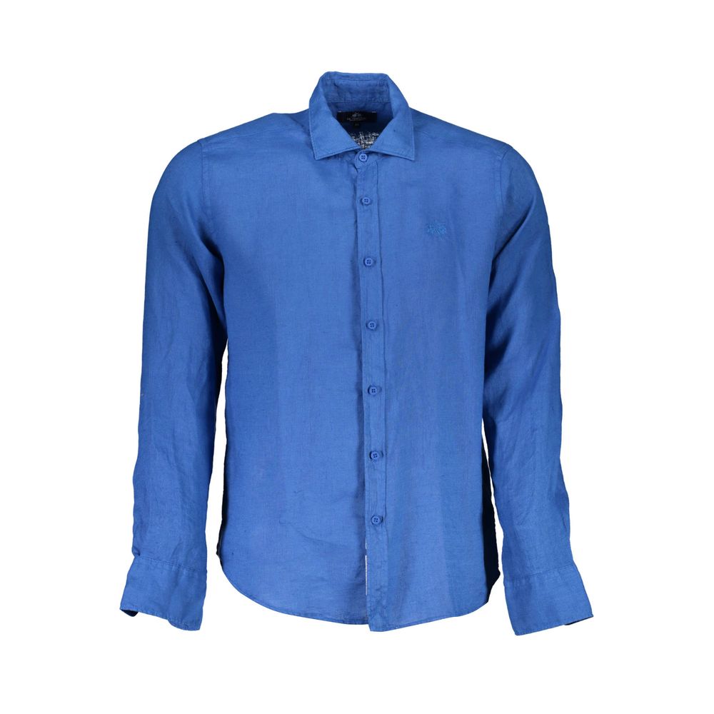 La Martina Blu Linen Men Shirt