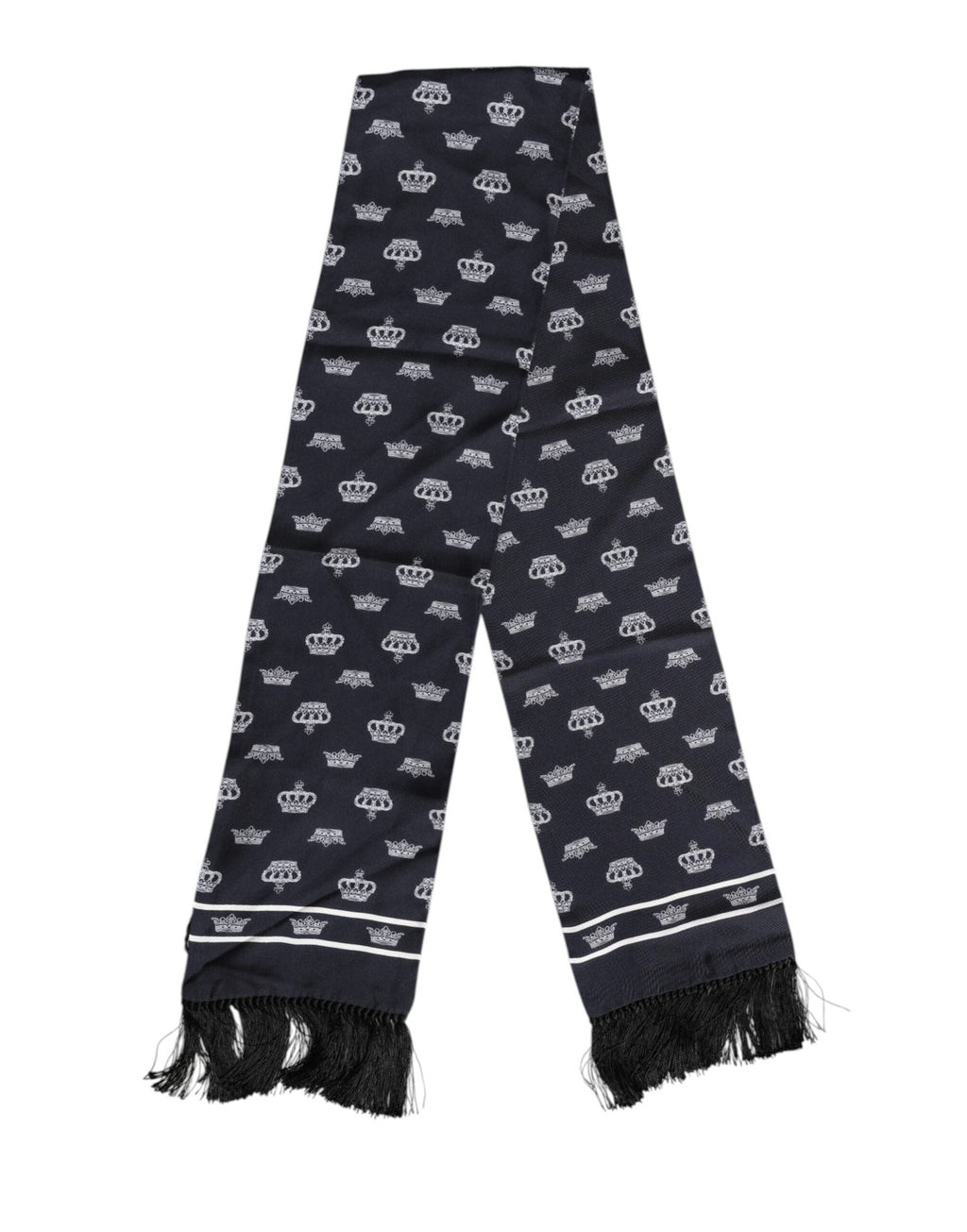 Dolce & Gabbana Black Silk Crown Fringes Men Foulard Scarf Dolce & Gabbana