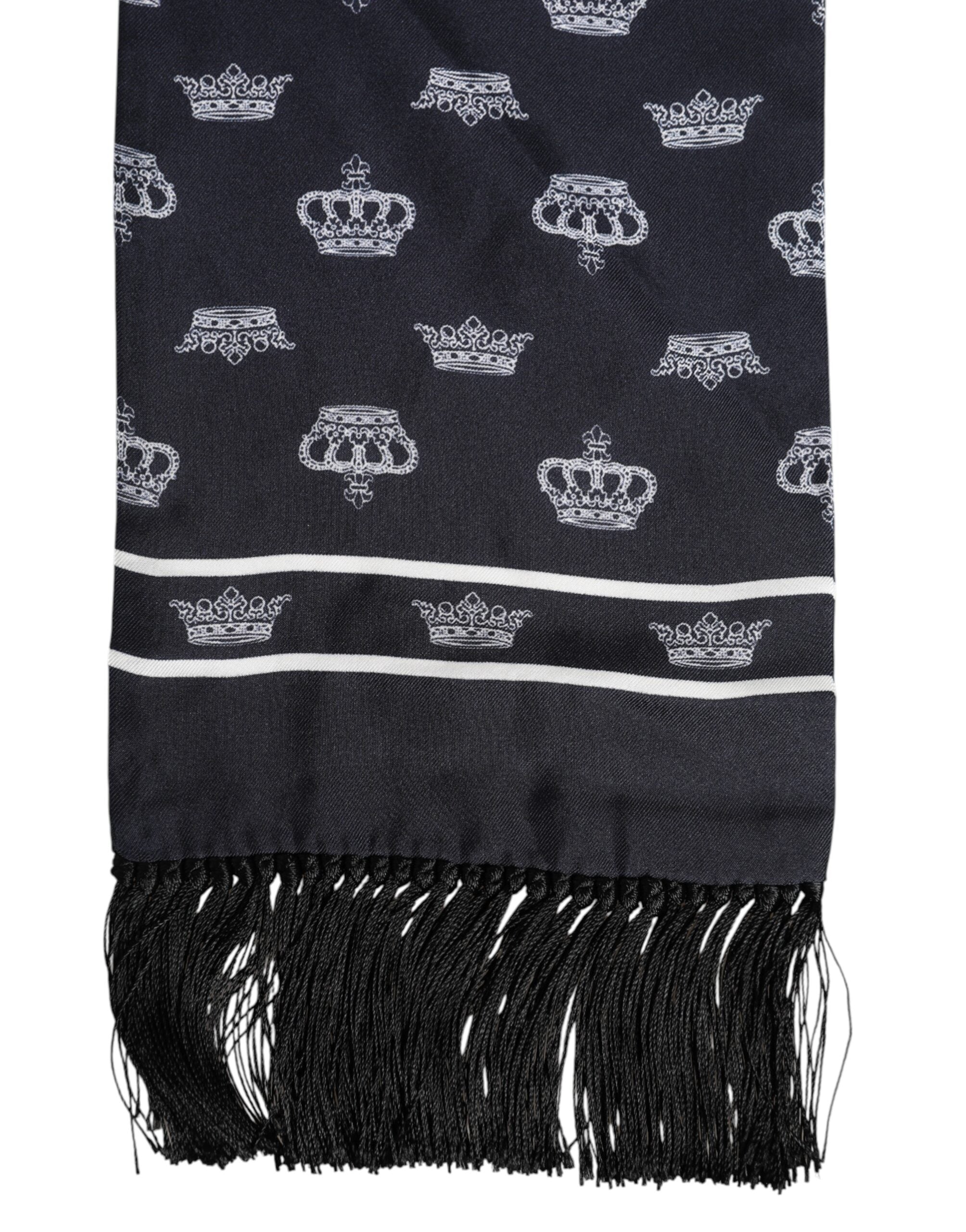 Dolce & Gabbana Black Silk Crown Fringes Men Foulard Scarf Dolce & Gabbana