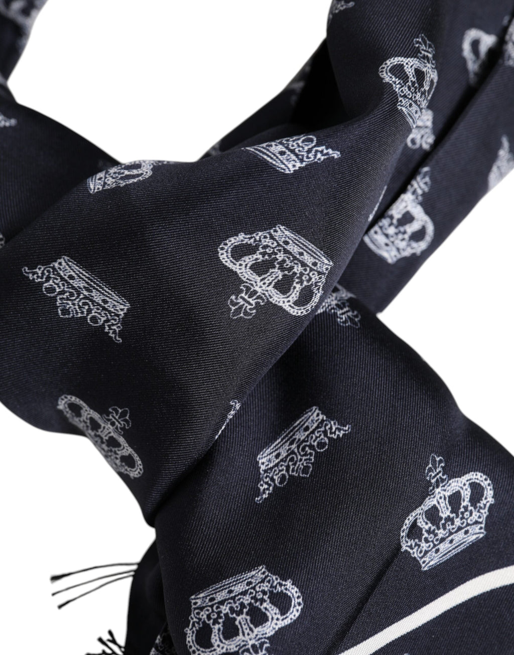Dolce & Gabbana Black Silk Crown Fringes Men Foulard Scarf Dolce & Gabbana