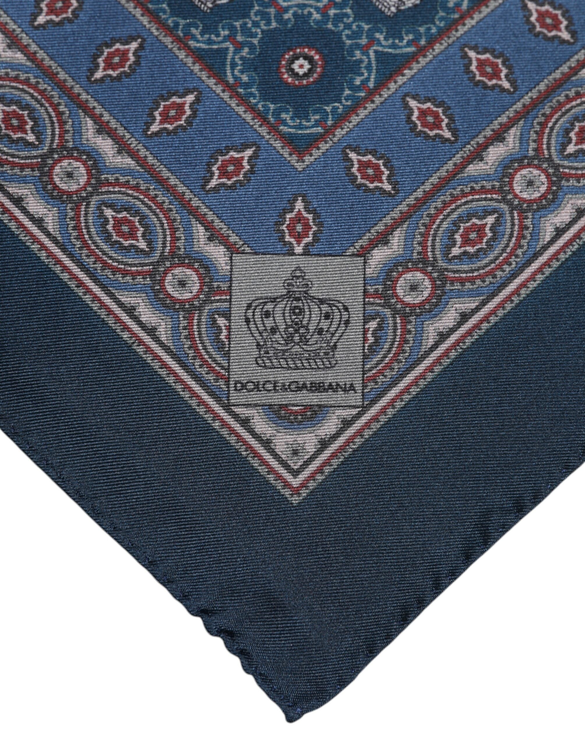 Dolce & Gabbana Blue Printed Silk Square Men Foulard Scarf Dolce & Gabbana