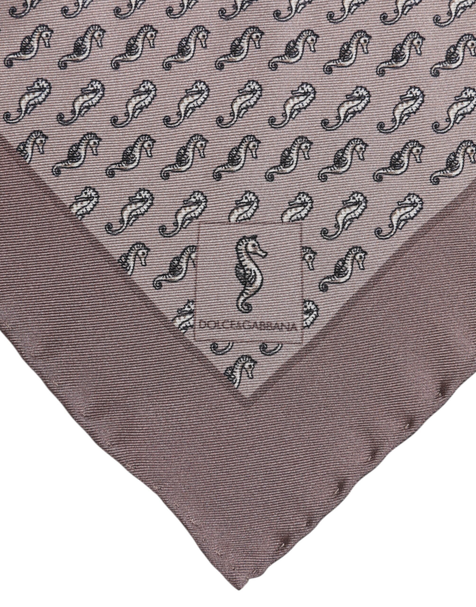Dolce & Gabbana Brown Sea Horse Silk Square Foulard Scarf Dolce & Gabbana
