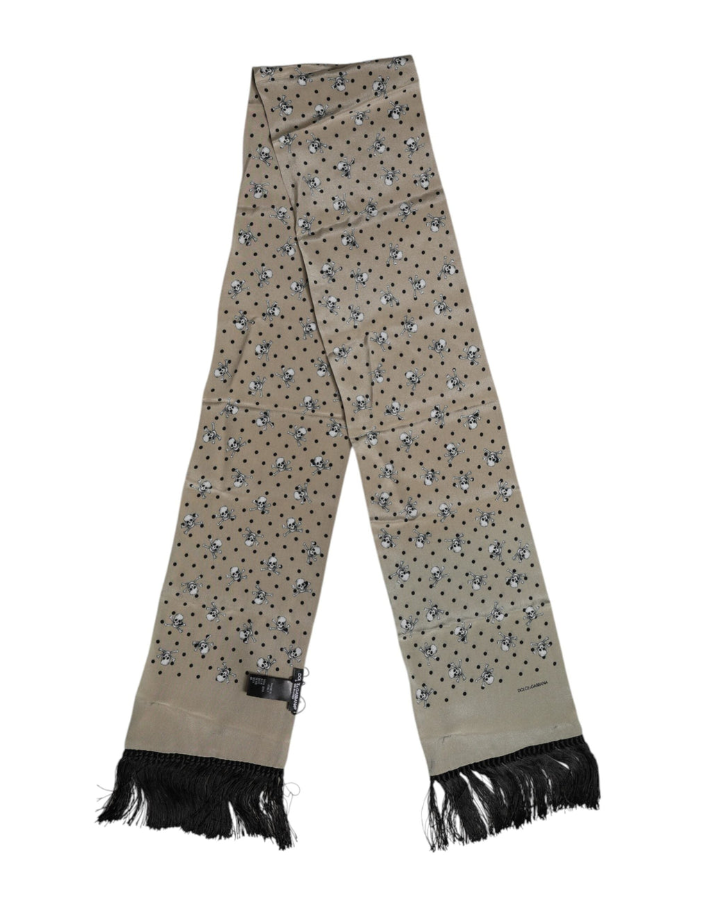 Dolce & Gabbana Gray Skulls Silk Fringes Men Foulard Scarf Dolce & Gabbana