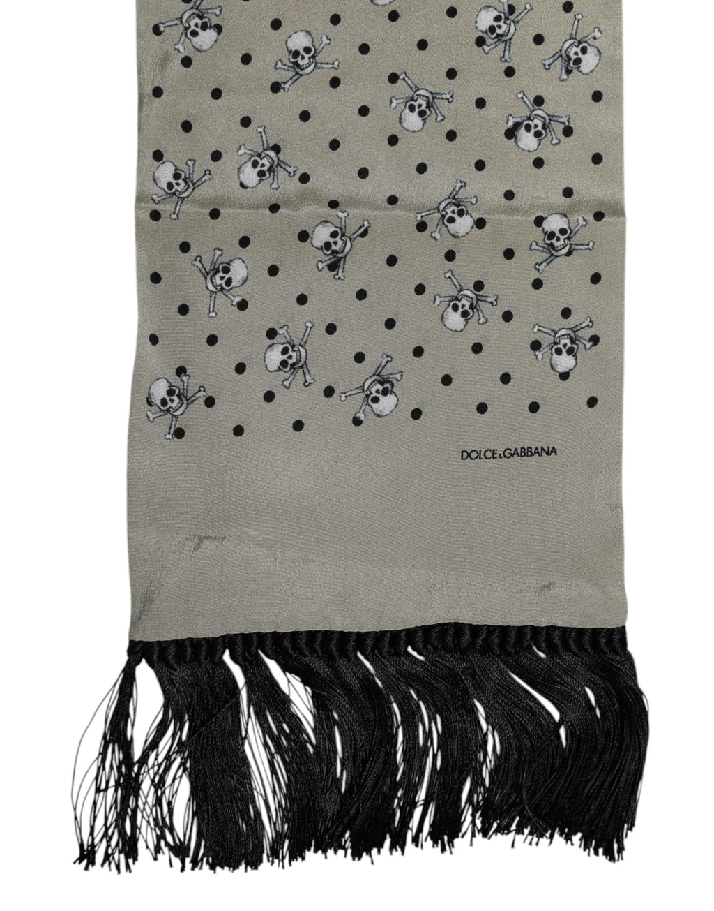 Dolce & Gabbana Gray Skulls Silk Fringes Men Foulard Scarf Dolce & Gabbana