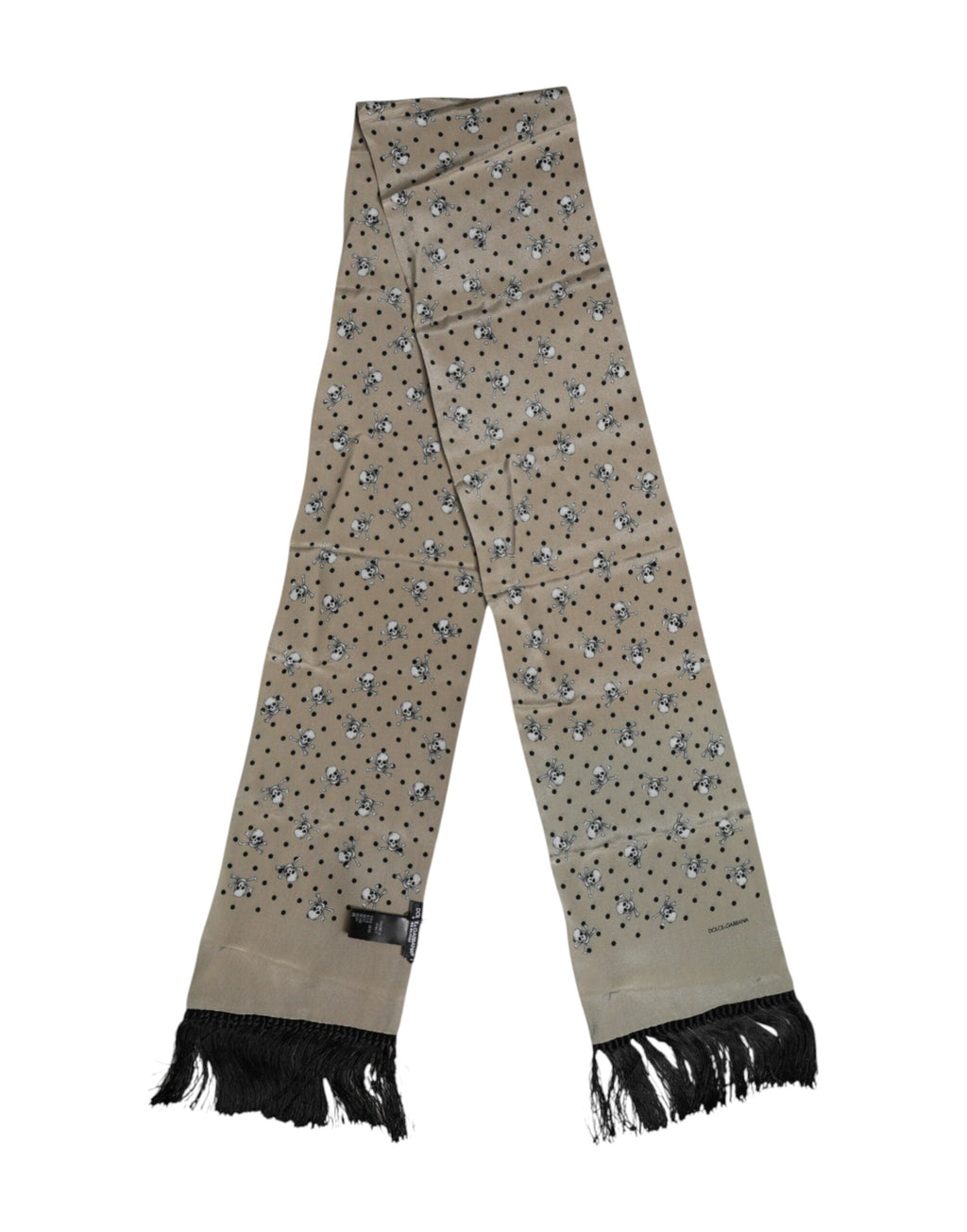 Dolce & Gabbana Gray Skulls Silk Fringes Men Foulard Scarf Dolce & Gabbana