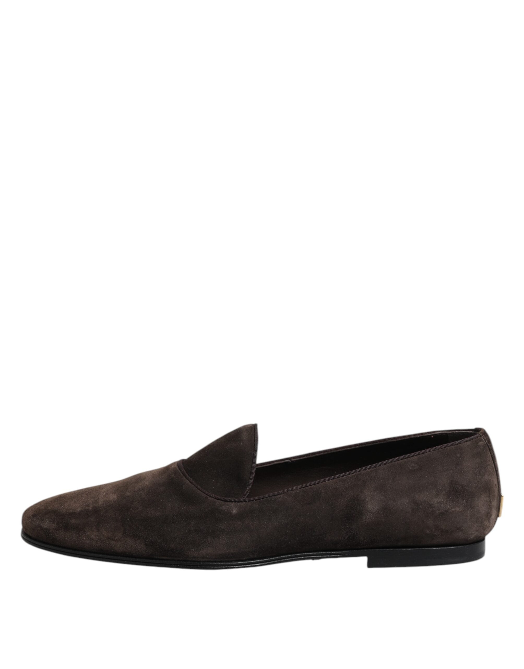 Dolce & Gabbana Brown Velvet Leather Slip On Loafers Shoes Dolce & Gabbana