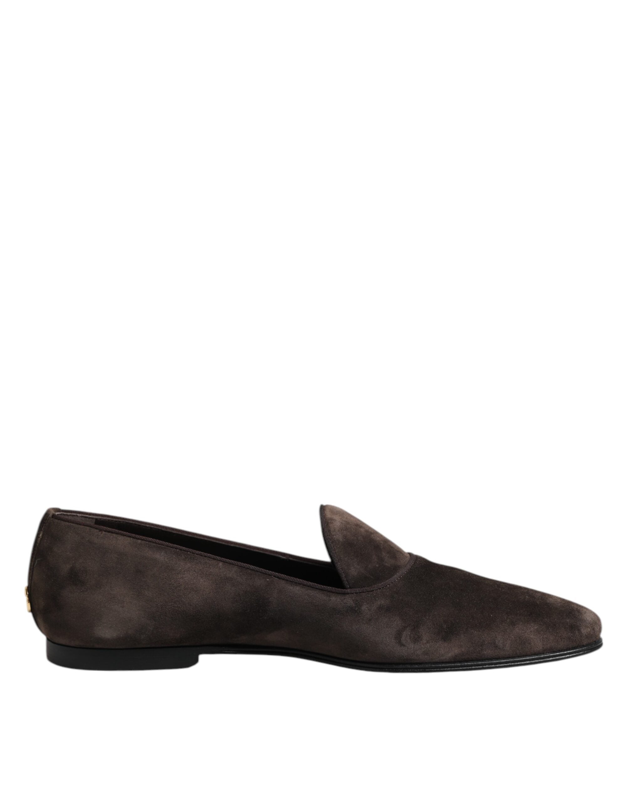 Dolce & Gabbana Brown Velvet Leather Slip On Loafers Shoes Dolce & Gabbana