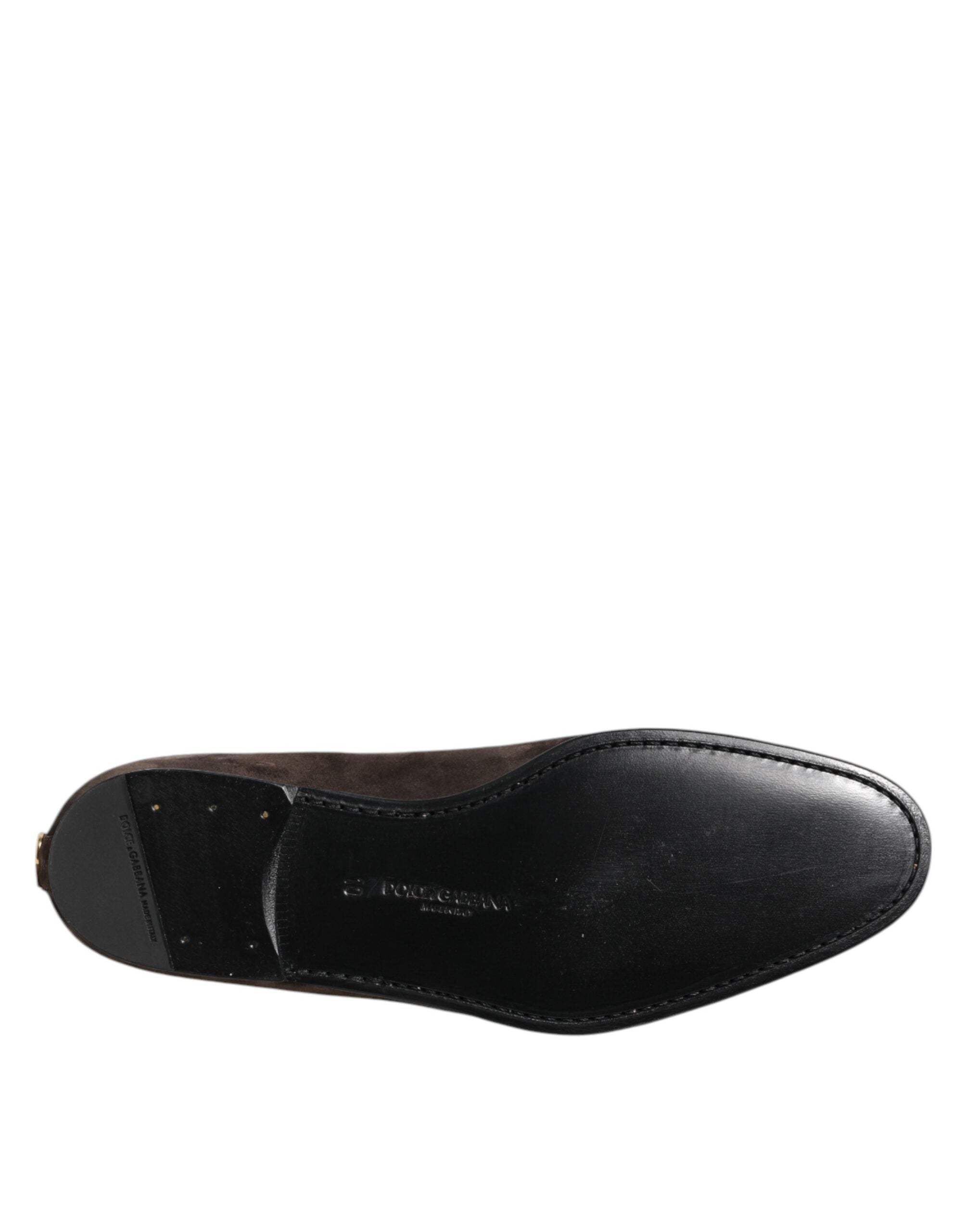 Dolce & Gabbana Brown Velvet Leather Slip On Loafers Shoes Dolce & Gabbana