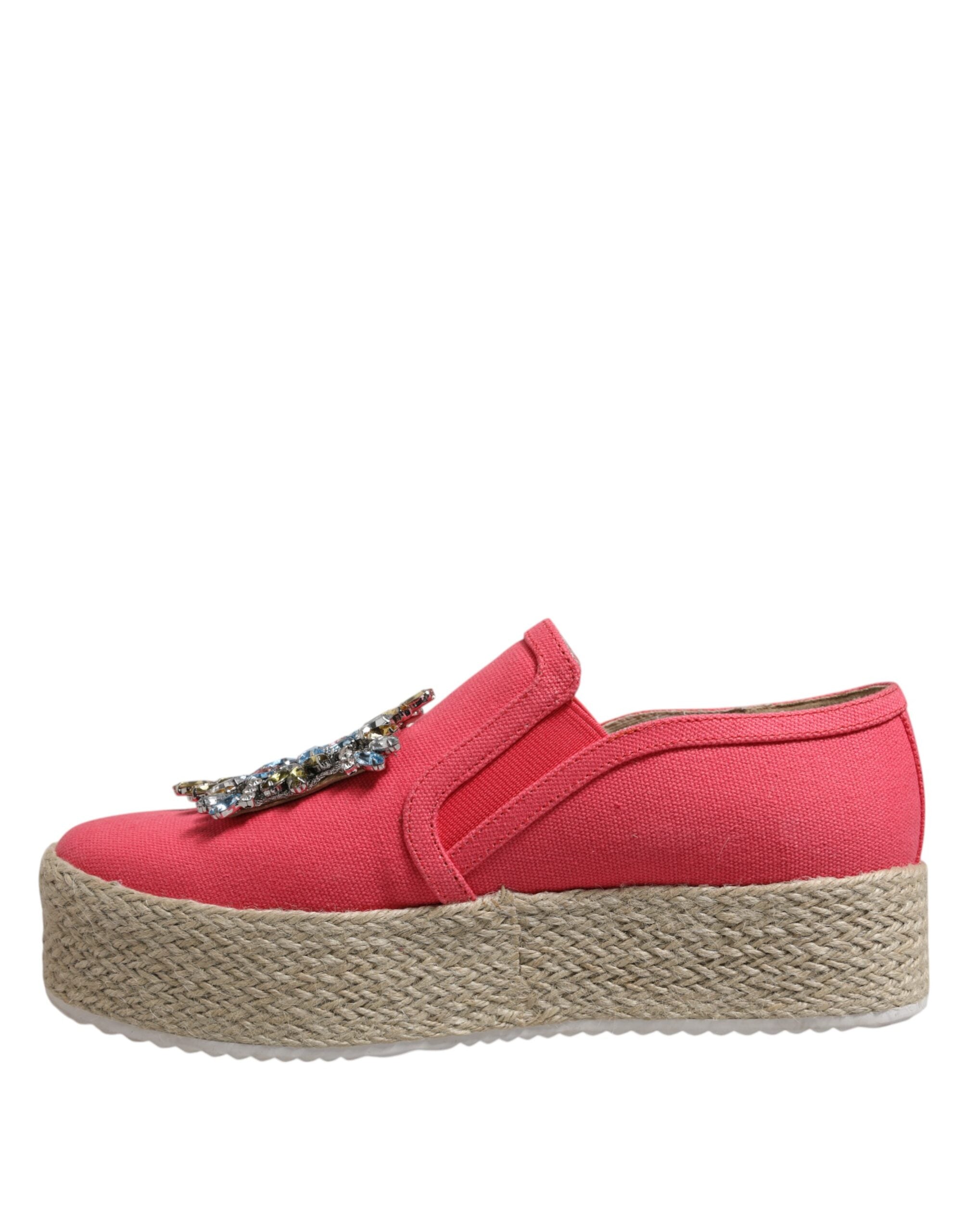 Twinset Pink Canvas Crystal Embellished Slip On Shoes Twinset